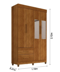 Guarda-Roupa Solteiro Verona 4 Portas 2 gavetas c/Espelho Cinamomo Larg. 1.19m Com Pés Sallêto - Imagem 3
