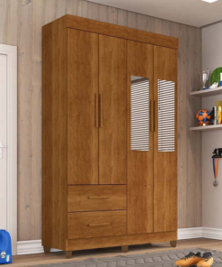 Guarda-Roupa Solteiro Verona 4 Portas 2 gavetas c/Espelho Cinamomo Larg. 1.19m Com Pés Sallêto