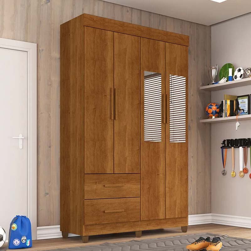 Guarda-Roupa Solteiro Verona 4 Portas 2 gavetas c/Espelho Cinamomo Larg. 1.19m Com Pés Sallêto