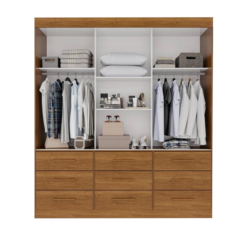 Guarda-roupa Casal New Star Cinamomo 3 Portas 9 Gavetas C/ 1 Espelho C/pés Larg. 1.80m - Sallêto - Imagem 2