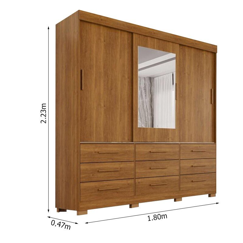 Guarda-roupa Casal New Star Cinamomo 3 Portas 9 Gavetas C/ 1 Espelho C/pés Larg. 1.80m - Sallêto - Imagem 3