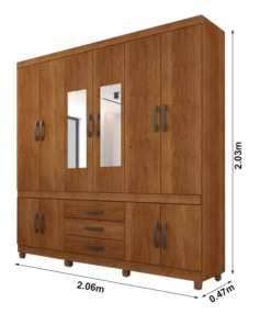 Guarda-Roupa Casal 10 Portas New Parma C/Espelho Larg. 2.06m Cinamomo Com Pés Sallêto - Imagem 3