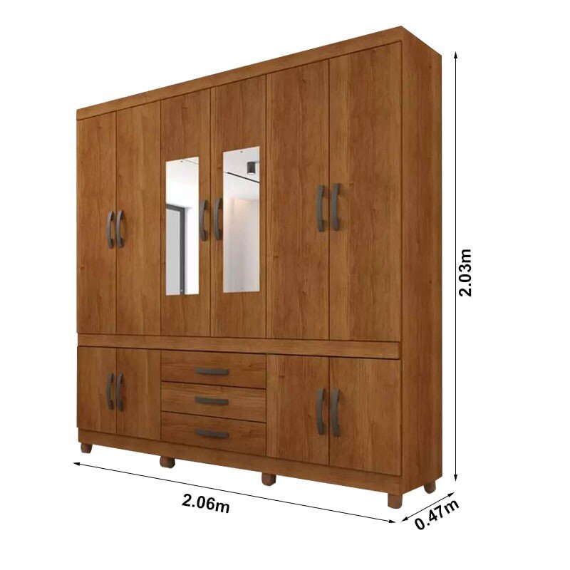 Guarda-Roupa Casal 10 Portas New Parma C/Espelho Larg. 2.06m Cinamomo Com Pés Sallêto - Imagem 3