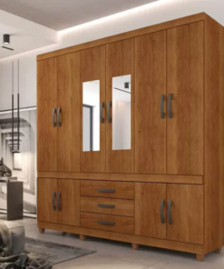 Guarda-Roupa Casal 10 Portas New Parma C/Espelho Larg. 2.06m Cinamomo Com Pés Sallêto