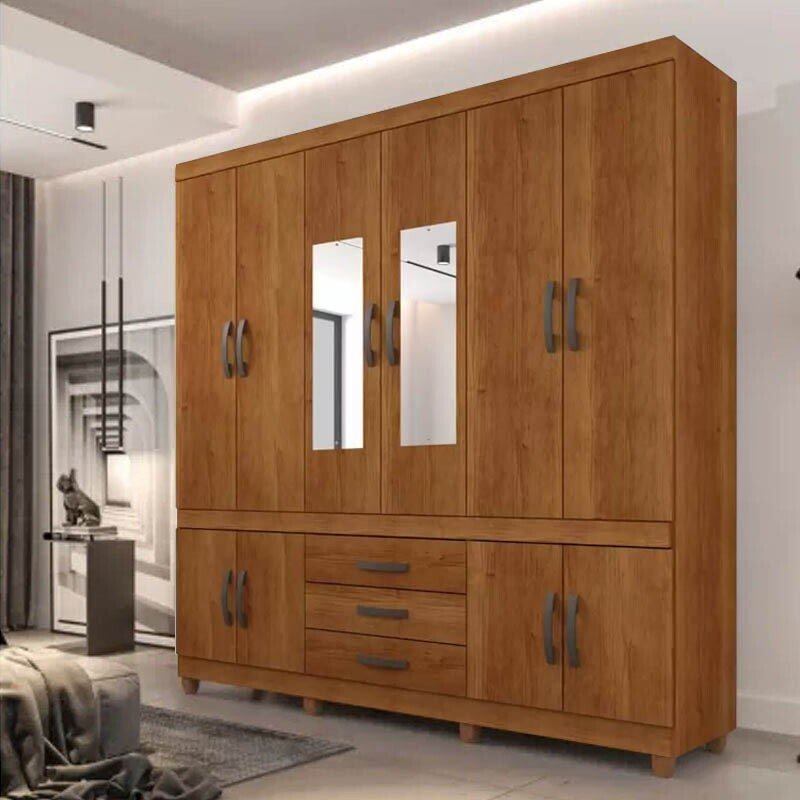 Guarda-Roupa Casal 10 Portas New Parma C/Espelho Larg. 2.06m Cinamomo Com Pés Sallêto