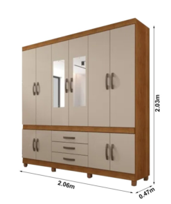 Guarda-Roupa Casal 10 Portas New Parma  C/Espelho larg. 2.06m Cinamomo/Off White Com Pés Sallêto - Imagem 3
