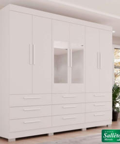 Guarda-roupa Casal Dinamarca Branco C/Espelho 6 Portas 9 Gavetas C/pés Larg. 1.84m - Sallêto