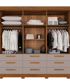 Guarda-roupa Casal Dinamarca Cinamomo/Off C/Espelho 6 Portas 9 Gavetas C/pés Larg. 1.84m - Sallêto - Imagem 2