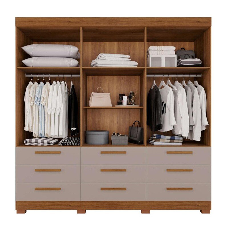 Guarda-roupa Casal Dinamarca Cinamomo/Off C/Espelho 6 Portas 9 Gavetas C/pés Larg. 1.84m - Sallêto - Imagem 2