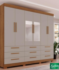 Guarda-roupa Casal Dinamarca Cinamomo/Off C/Espelho 6 Portas 9 Gavetas C/pés Larg. 1.84m - Sallêto