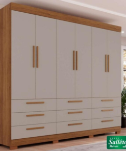 Guarda-roupa Casal Dinamarca Cinamomo/Off 6 Portas 9 Gavetas C/pés Larg. 1.84m - Sallêto