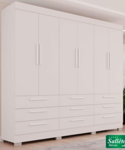 Guarda-roupa Casal Dinamarca Branco 6 Portas 9 Gavetas C/pés Larg. 1.84m - Sallêto