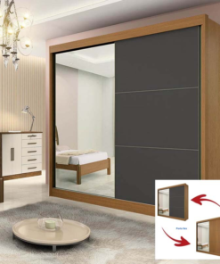 Guarda-Roupa Casal 2 Portas Titanium c/1Espelho MDF Cinamomo/Grafite Larg. 2.20m D Doro