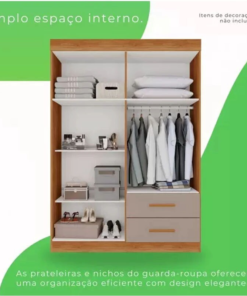 Guarda-Roupa Solteiro Savero Premium 4 Portas S/Espelho Larg. 1.19m Cinamomo/Off White Com Pés Sallêto - Imagem 2