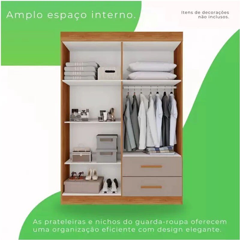Guarda-Roupa Solteiro Savero Premium 4 Portas S/Espelho Larg. 1.19m Cinamomo/Off White Com Pés Sallêto - Imagem 2