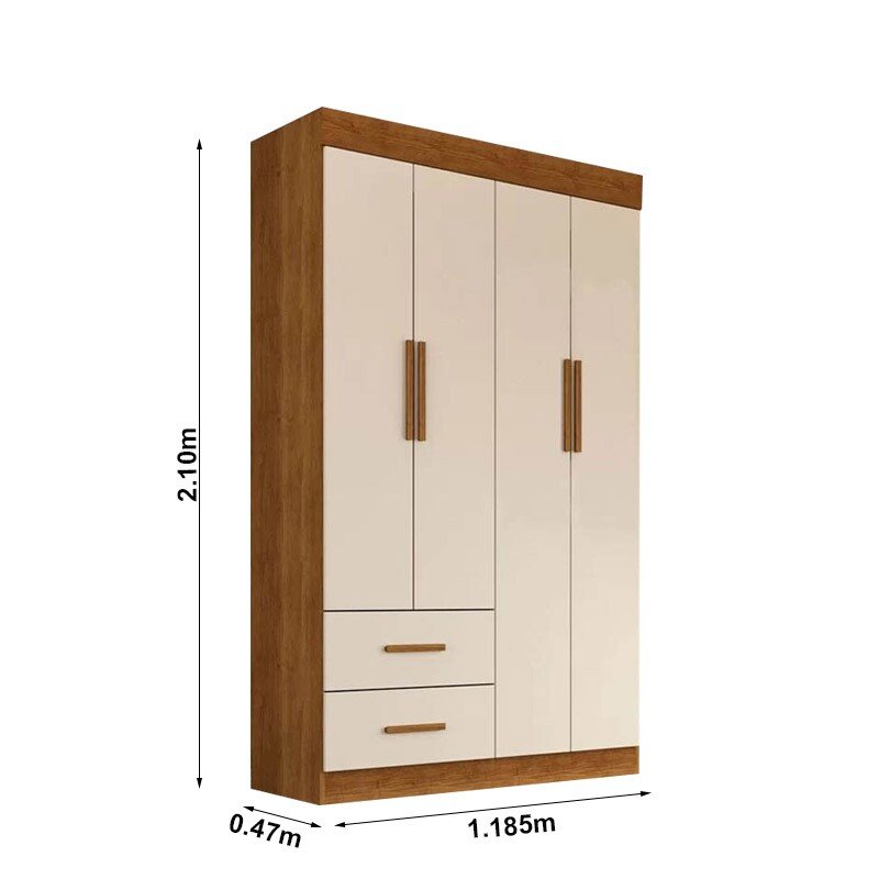 Guarda-Roupa Solteiro Savero Premium 4 Portas S/Espelho Larg. 1.19m Cinamomo/Off White Com Pés Sallêto - Imagem 3