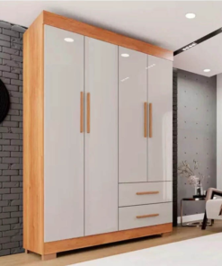 Guarda-Roupa Solteiro Savero Premium 4 Portas S/Espelho Larg. 1.19m Cinamomo/Off White Com Pés Sallêto