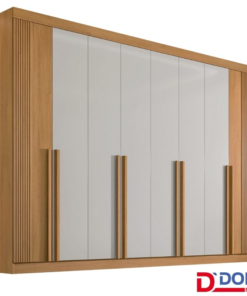 Guarda-roupa Casal Daymond Cinamomo/Off 8 Portas 8 Gavetas Detalhe Ripado 100% MDF Larg. 2.75m - D' Doro