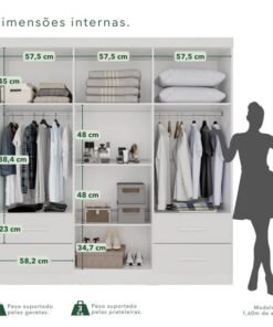 Guarda-roupa Texas Premium Branco 6 Portas 4 gavetas Larg. 1.80m - Sallêto - Imagem 3