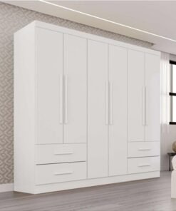 Guarda-roupa Texas Premium Branco 6 Portas 4 gavetas Larg. 1.80m - Sallêto