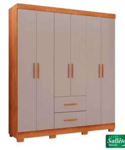 Roupeiro Solteiro Estrela Cinamomo/Off 6 Portas 2 Gavetas C/ Pés Larg. 1.50m - Sallêto