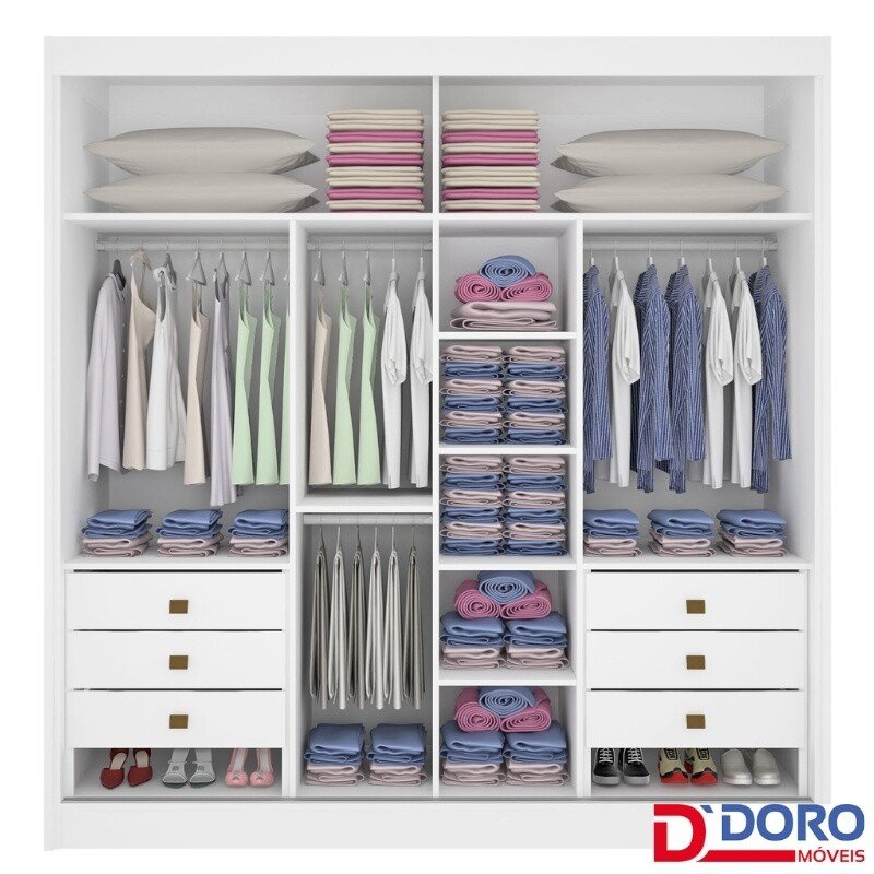 Guarda-roupa Casal Cancun Cinamomo/Off 2 Portas 6 Gavetas Detalhe Ripado 100% MDF Larg. 2.20m - D Doro - Imagem 3