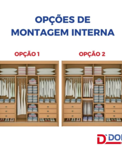 Roupeiro Titanium Branco 2 Portas C/ 1 Espelho Detalhe Ripado 100% MDF Larg. 2.20m - D Doro - Imagem 2