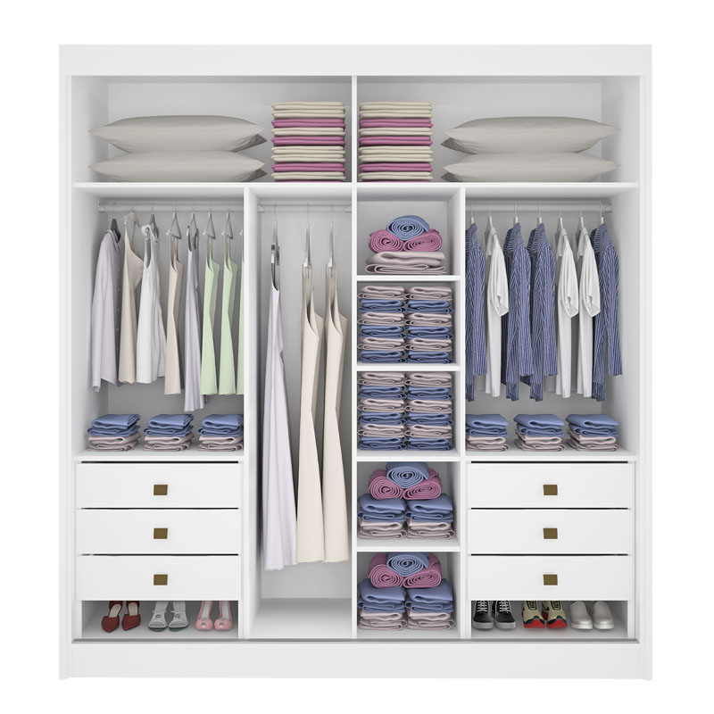 Roupeiro Titanium Branco 2 Portas C/ 1 Espelho Detalhe Ripado 100% MDF Larg. 2.20m - D Doro - Imagem 3