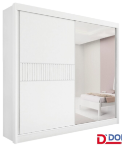 Roupeiro Titanium Branco 2 Portas C/ 1 Espelho Detalhe Ripado 100% MDF Larg. 2.20m - D Doro
