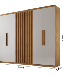 Guarda-Roupa Casal Cairo Ripado 6 Portas MDF Larg. 1.80m Nature/Off Rufato - Imagem 3