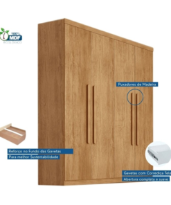 Guarda-roupa Império Nature 4 Portas 3 Gavetas Larg. 1.80m 100% MDF Rufato - Oferta - Imagem 3