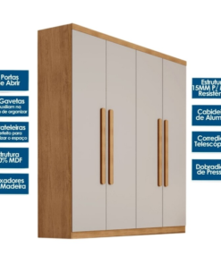 Guarda-roupa Império Nature/Off 4 Portas 3 Gavetas Larg. 1.80m 100% MDF Rufato - Oferta - Imagem 3
