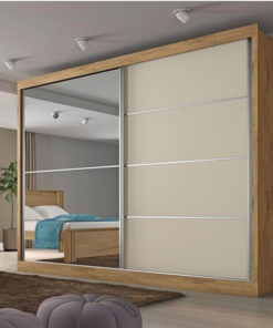 Guarda-Roupa Casal Verona Plus MDF 1 Porta com Espelho Amêndoa/Off White Larg. 2.02m Sallêto