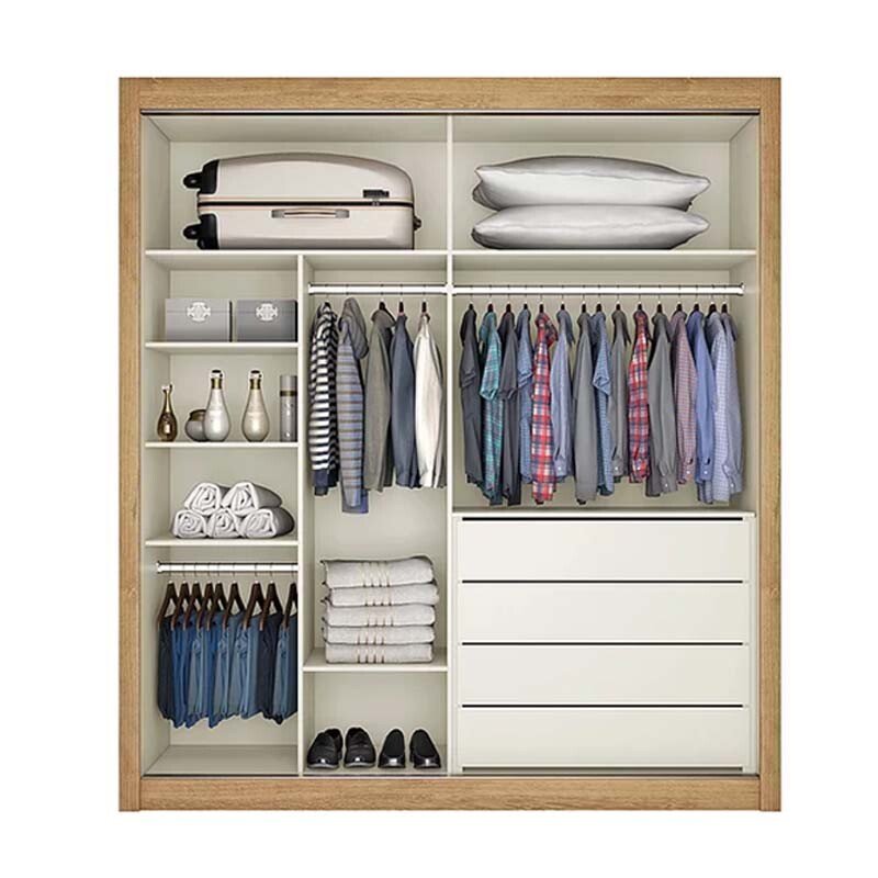 Guarda-Roupa Solteiro Europa 100% MDF com Espelho Amêndoa/Off White Larg. 1.70 m Europa - Imagem 2