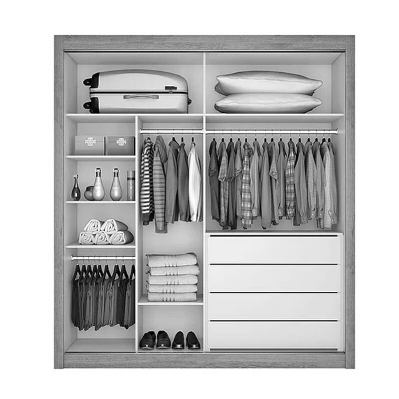 Guarda-Roupa Solteiro Europa com Espelho 2 Portas Larg. 1.70m MDF Off White Europa - Imagem 2