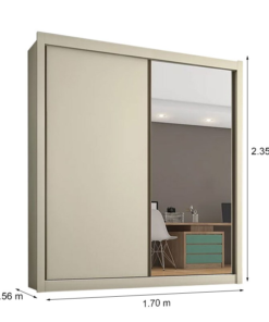 Guarda-Roupa Solteiro Europa com Espelho 2 Portas Larg. 1.70m MDF Off White Europa - Imagem 3
