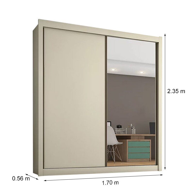 Guarda-Roupa Solteiro Europa com Espelho 2 Portas Larg. 1.70m MDF Off White Europa - Imagem 3