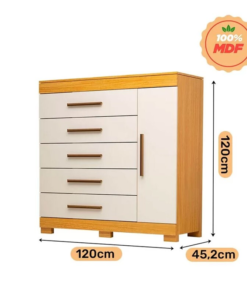 Cômoda Rayane 100% MDF com 5 Gavetas e Sapateira Larg. 1.20m Nature/Off White ACP - Imagem 2