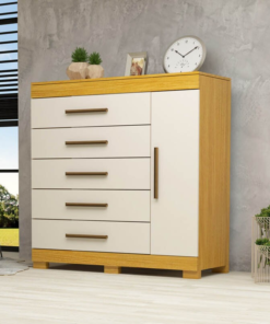 Cômoda Rayane 100% MDF com 5 Gavetas e Sapateira Larg. 1.20m Nature/Off White ACP