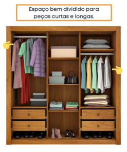 Alternative view of Guarda-Roupa Casal 3 Portas c/ Espelho Valência Larg. 1.90m Cinamomo/Off/Cinamomo Tcil