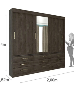 Guarda-Roupa Casal Chicago 3 Portas Larg. 1.99m c/Espelho Cumaru Rústico Tcil - Imagem 3