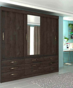 Guarda-Roupa Casal Chicago 3 Portas Larg. 1.99m c/Espelho Cumaru Rústico Tcil