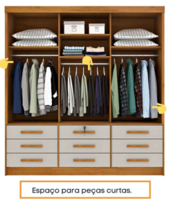 Guarda-Roupa Casal Chicago Larg. 1.99m 3 Portas c/Espelho Cinamomo/Off Tcil - Imagem 2
