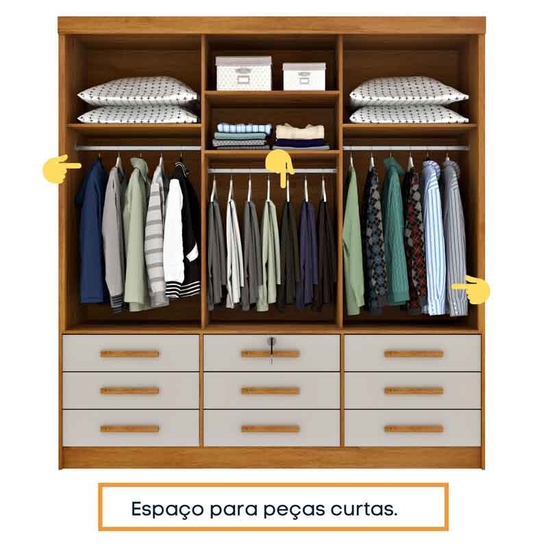 Guarda-Roupa Casal Chicago Larg. 1.99m 3 Portas c/Espelho Cinamomo/Off Tcil - Imagem 2