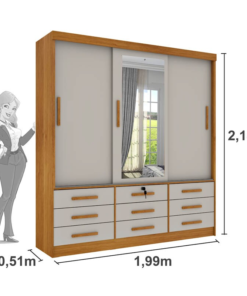 Guarda-Roupa Casal Chicago Larg. 1.99m 3 Portas c/Espelho Cinamomo/Off Tcil - Imagem 3