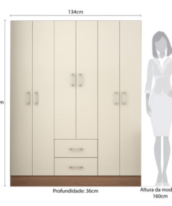 Guarda-Roupa Solteiro Jamaica 6 Portas Larg. 1.34m Cinamomo/Off White Fellicci - Imagem 3