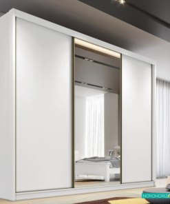 Roupeiro Casal Diamond Plus Neve 3 Portas 6 Gavetas C/ 1 Espelho 100% MDF Larg. 2.41m - Novo Horizonte