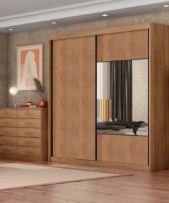 Guarda-roupa Versatto Cumaru/Fendi C/Espelho 2 Portas 6 Gavetas 100% MDF Larg. 2.08m Flex - Novo Horizonte