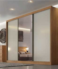 Roupeiro Casal Diamond Plus Cumaru/Fendi Fosco 3 Portas 8 Gavetas C/ 1 Espelho 100% MDF Larg. 2.41m - Novo Horizonte