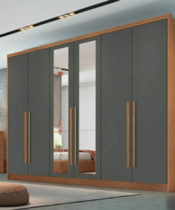 Guarda-Roupa Casal c/Espelho 6 Pts 8 Gav. Robust Plus MDF Cumaru/Grafite Larg. 2.76m Novo Horizonte